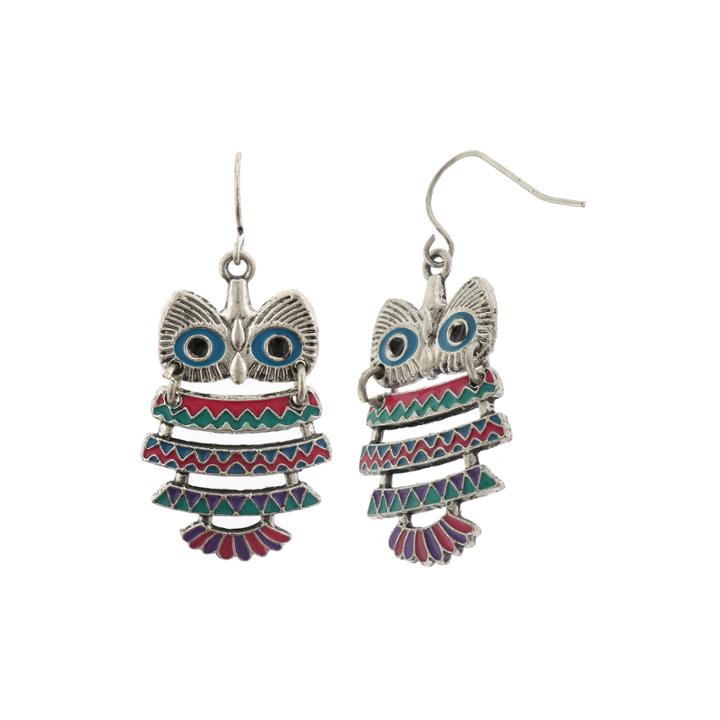 Capeli Silver-tone Cast Owl Drop Earrings