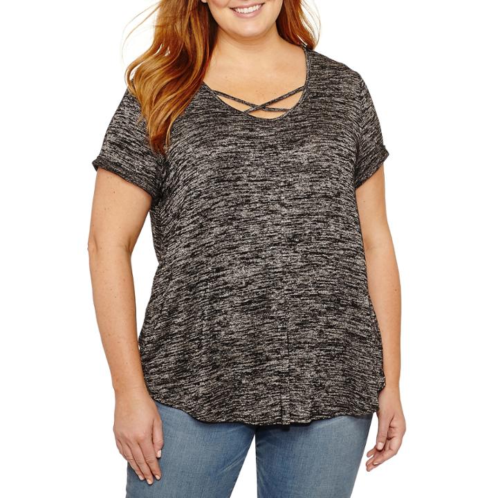 A.n.a Short Sleeve Cross Front T-shirt-womens Plus