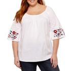 Fred Davidelbow Sleeve Convertible Embroidered Blouse - Plus