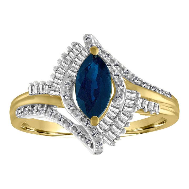 Womens 1/5 Ct. T.w. Diamond & Genuine Blue Sapphire 10k Gold Cocktail Ring