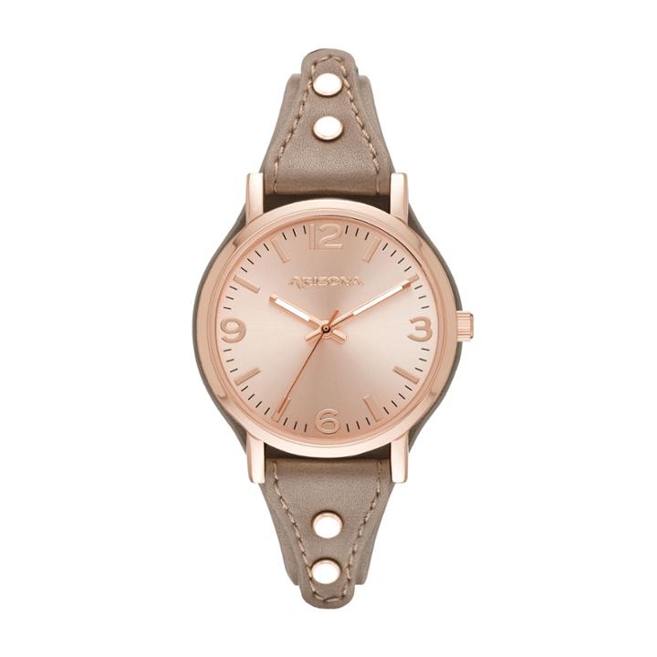 Arizona Womens Rose Gold Tone Taupe Strap Watch