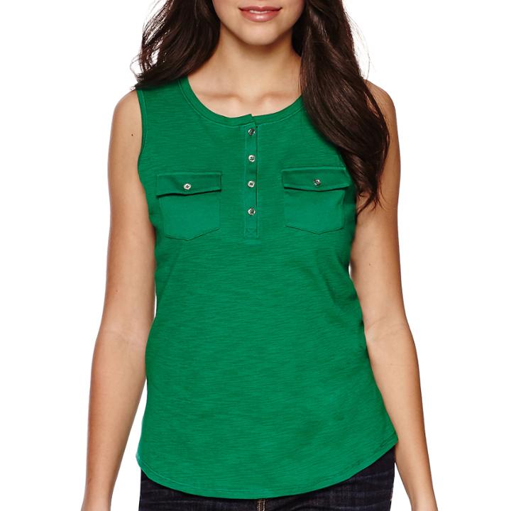 Liz Claiborne Slub Henley Tank Top - Petite
