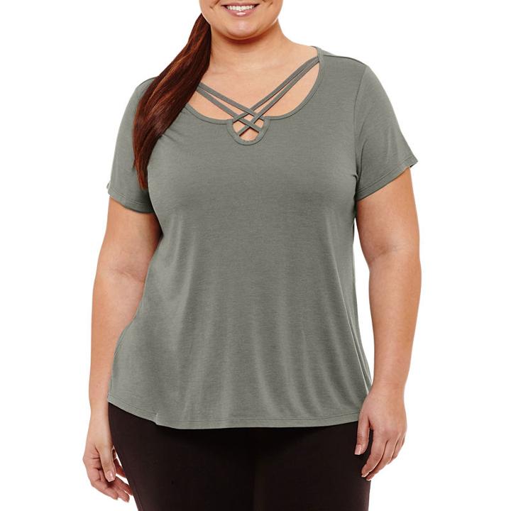 Xersion Short Sleeve Keyhole Neck T-shirt-womens Plus