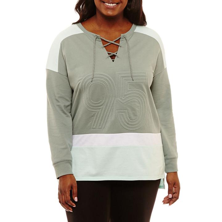 Flirtitude Long Sleeve Lace Up Sweatshirt - Juniors Plus