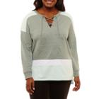 Flirtitude Long Sleeve Lace Up Sweatshirt - Juniors Plus