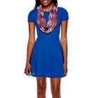 My Michelle Short-sleeve Knit Fit-and-flare Dress With Scarf- Juniors