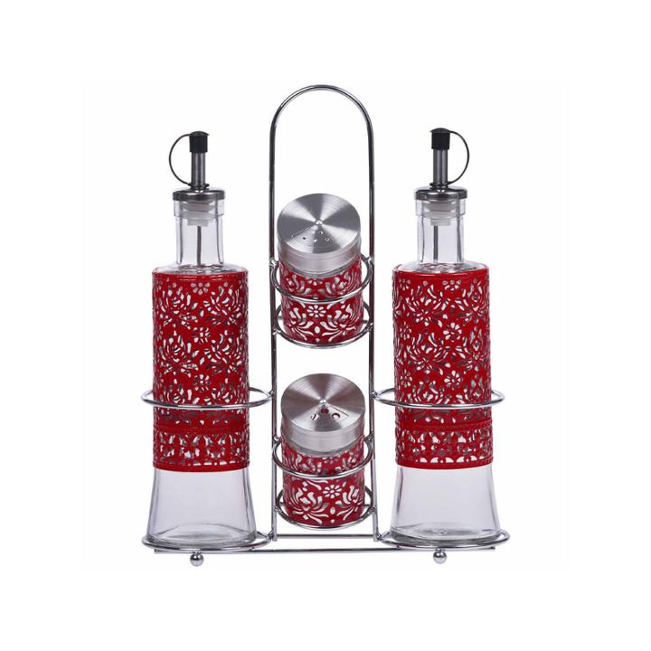 Purelife By Ragalta 5-pc. Glass Condiment Set With Chrome Rack