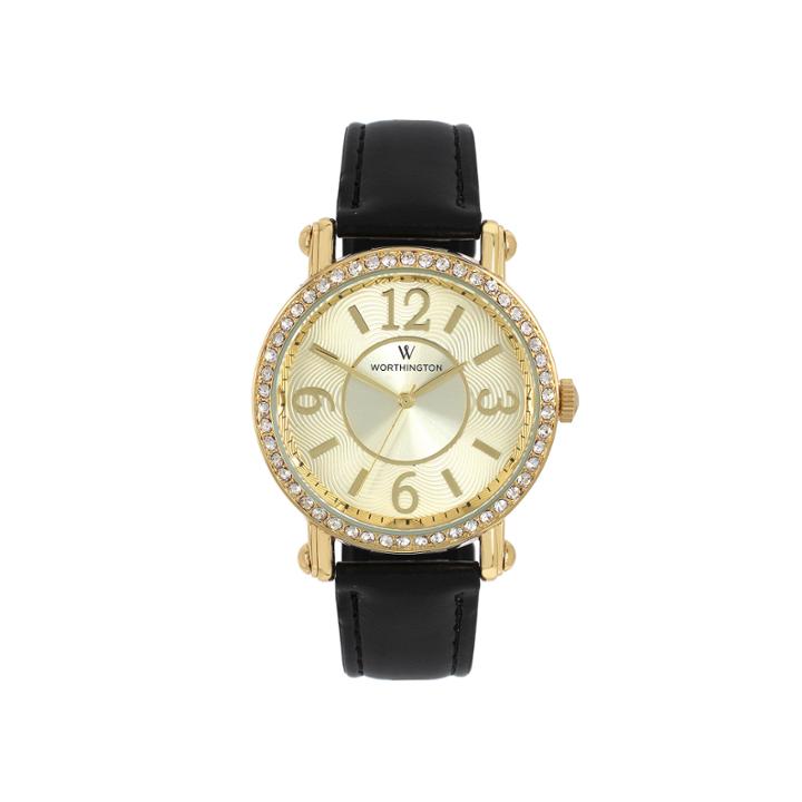 Worthington Ladies Black And Gold Tone Strap Watches