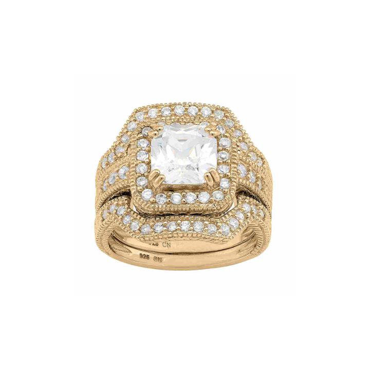 Womens 4 Ct. T.w. White Cubic Zirconia 14k Gold Over Silver Bridal Set
