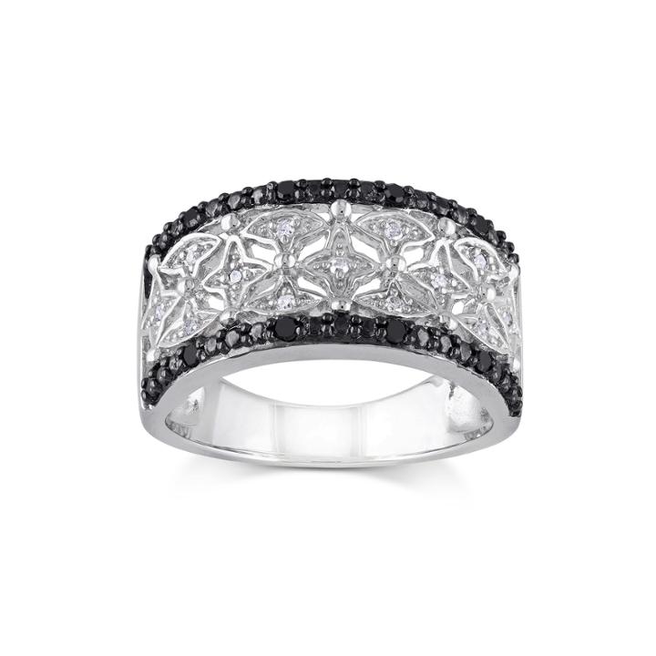 1/7 Ct. T.w. White And Color-enhanced Black Diamond Two-tone Sterling Silver Ring