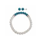 Cultured Freshwater Pearl & Teal Lab Created Crystal Bead Sterling Silver Jewelry Set