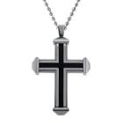 Mens Stainless Steel & Black Ip Cross Pendant