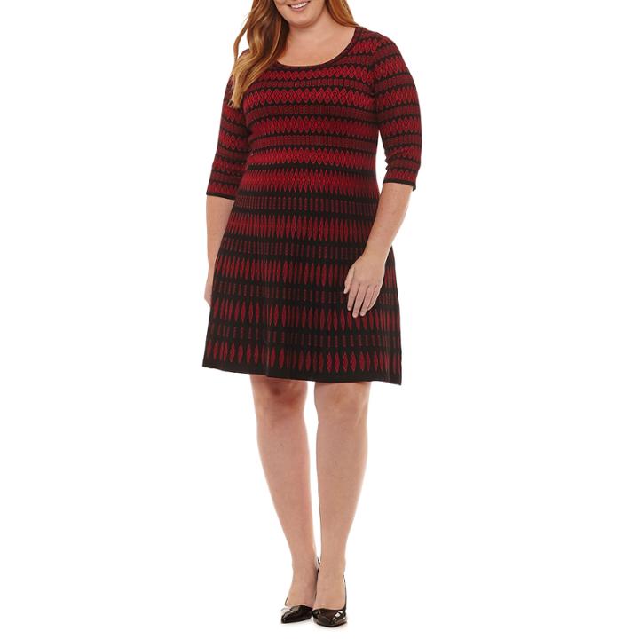 Danny & Nicole Elbow Sleeve Sweater Dress - Plus