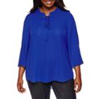 Decree 3/4-sleeve Woven Lace-up Top - Juniors Plus