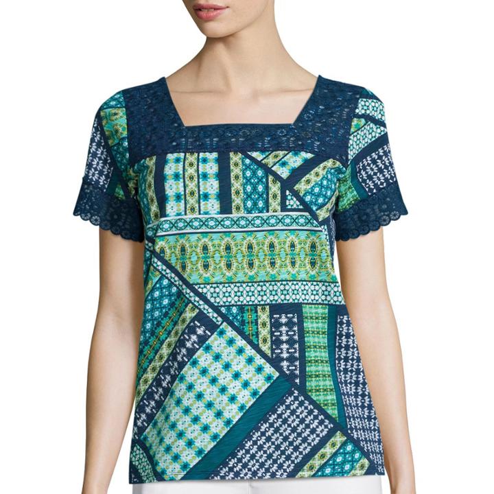 St. John's Bay Sleeveless Flutter Lace Yoke Top - Petite