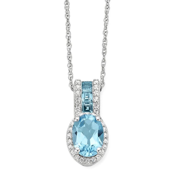 Genuine Blue Topaz & Lab Created White Sapphire Sterling Silver Pendant Necklace