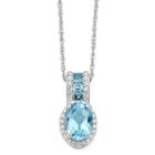 Genuine Blue Topaz & Lab Created White Sapphire Sterling Silver Pendant Necklace