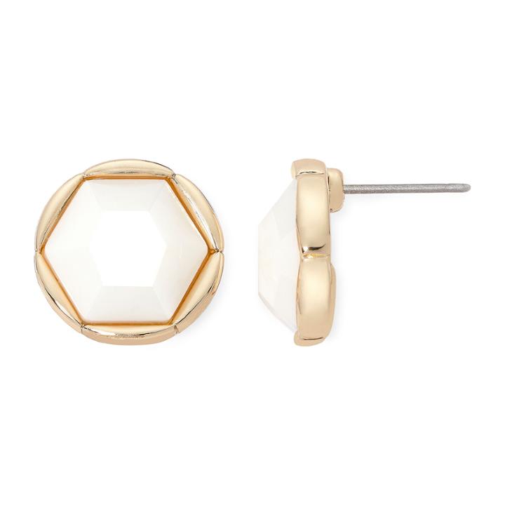 Monet Gold-tone White Stud Earrings