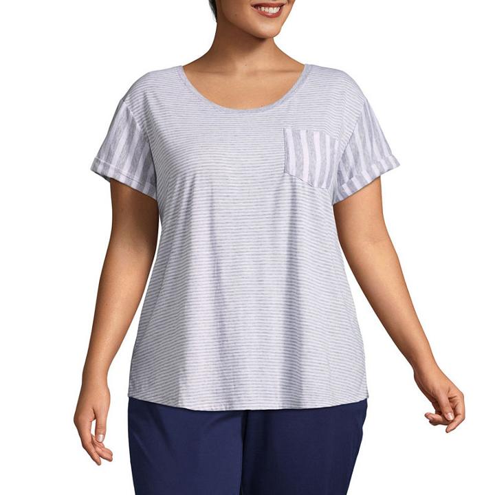 A.n.a Short Sleeve Scoop Neck Striped T-shirt-womens Plus