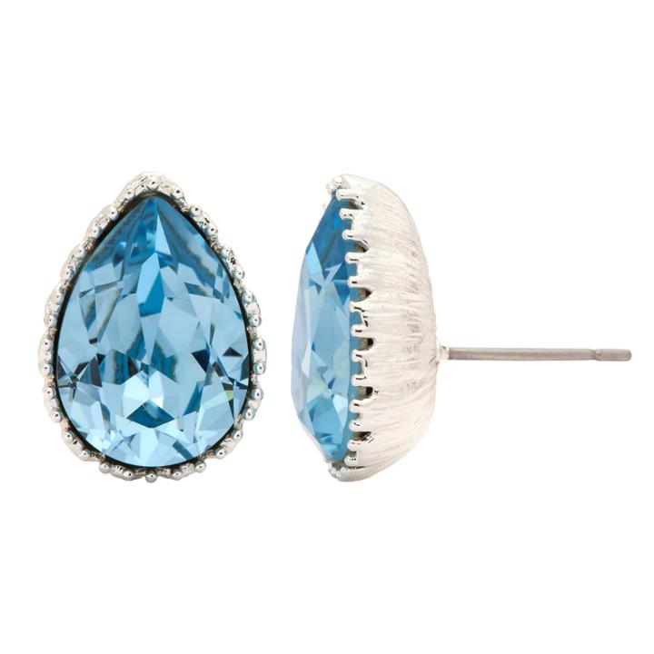 City Rocks Swarvorski Pear Blue Brass Silver Over Brass Stud Earrings