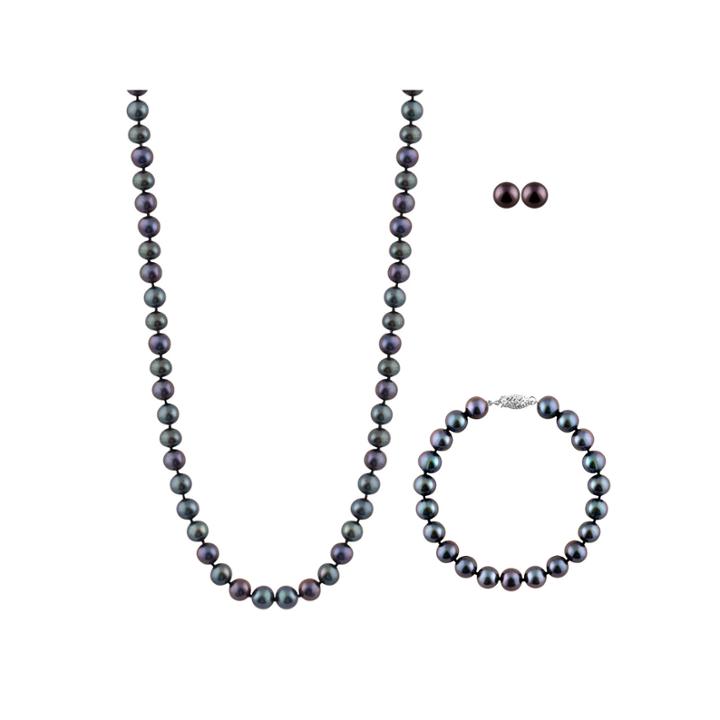 Womens 3-pc. Black Pearl Sterling Silver Jewelry Set