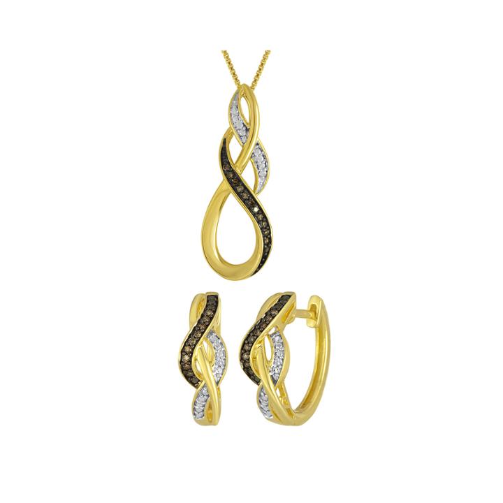 1/10 Ct. T.w. White And Champagne Diamond Infinity Earring And Pendant Necklace Set