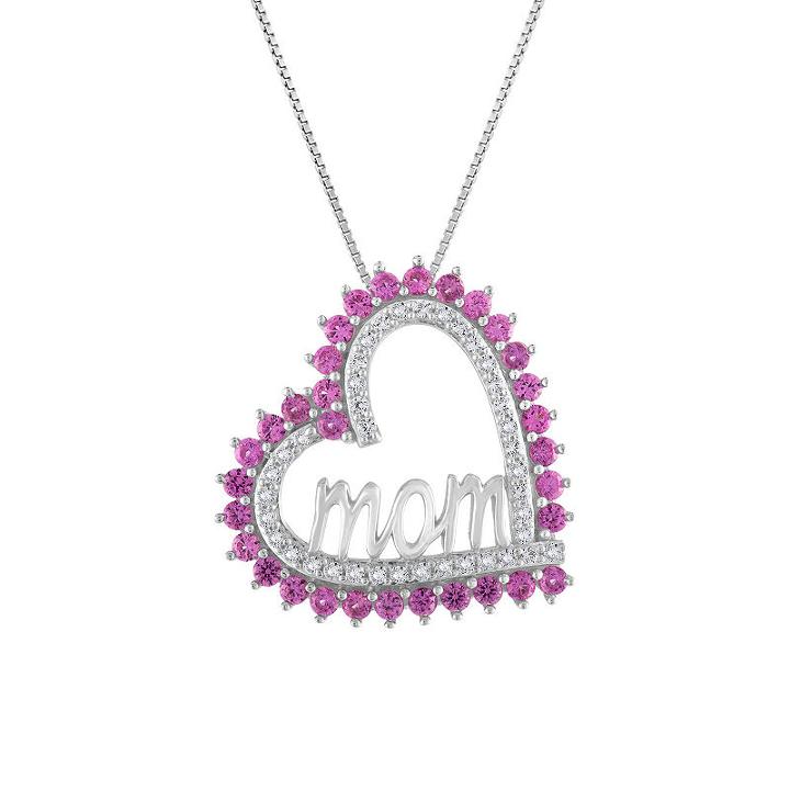 Womens Lab Created Pink Sapphire Pendant Necklace