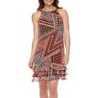 R & K Originals Scarf-print Triple-tier Halter Shift Dress