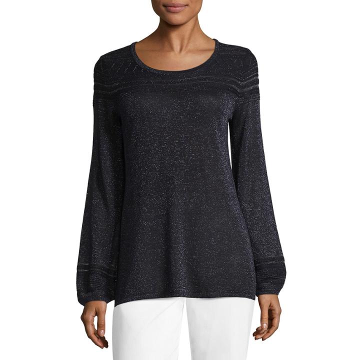 Liz Claiborne Long Sleeve Scoop Neck Lurex Pullover Sweater