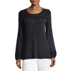 Liz Claiborne Long Sleeve Scoop Neck Lurex Pullover Sweater
