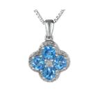 Genuine Blue And White Topaz Flower Sterling Silver Pendant Necklace
