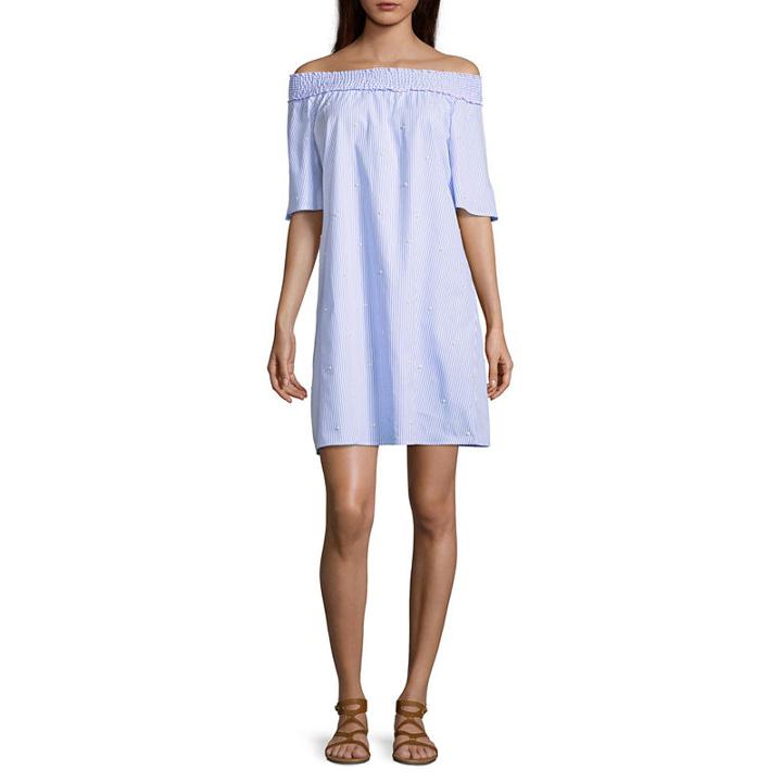 Spense Pearl Studded Off The Shoulder Dress