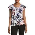 Liz Claiborne Short Sleeve Floral T-shirt-womens Talls
