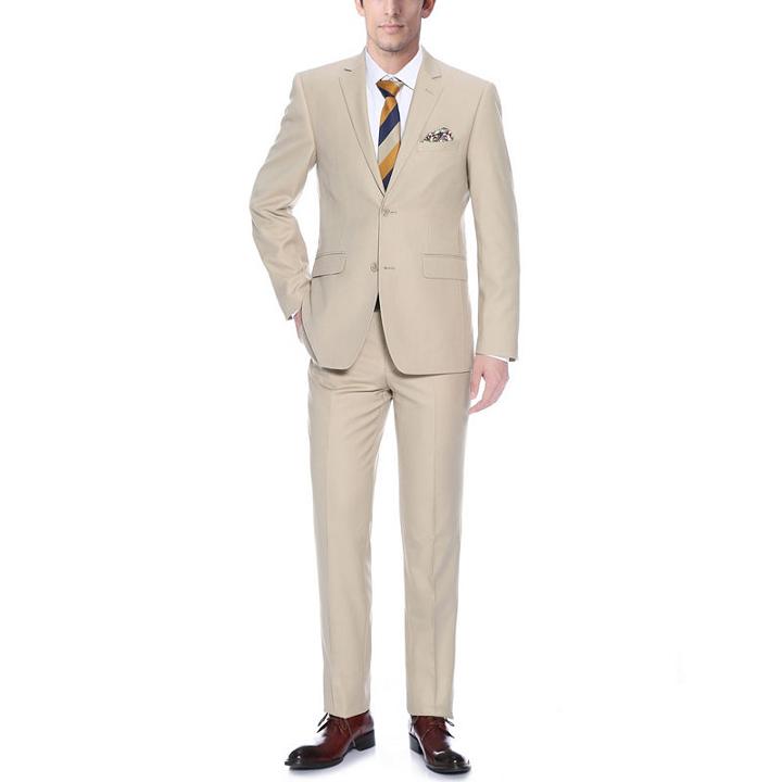 Verno Men's Tan Classic Fit Italian Styled Sinle Breast Two Piece Suit