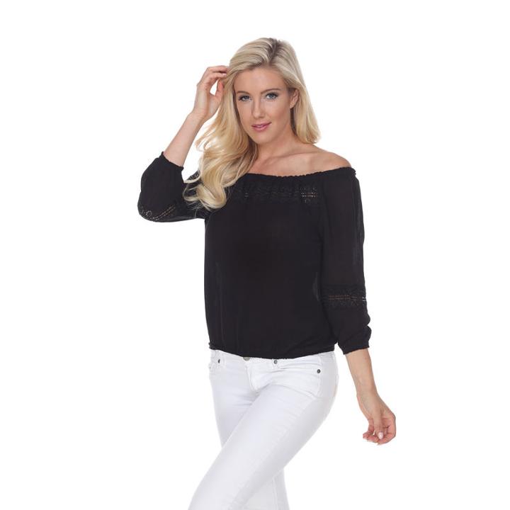 White Mark Smocked Neckline Peasant Top