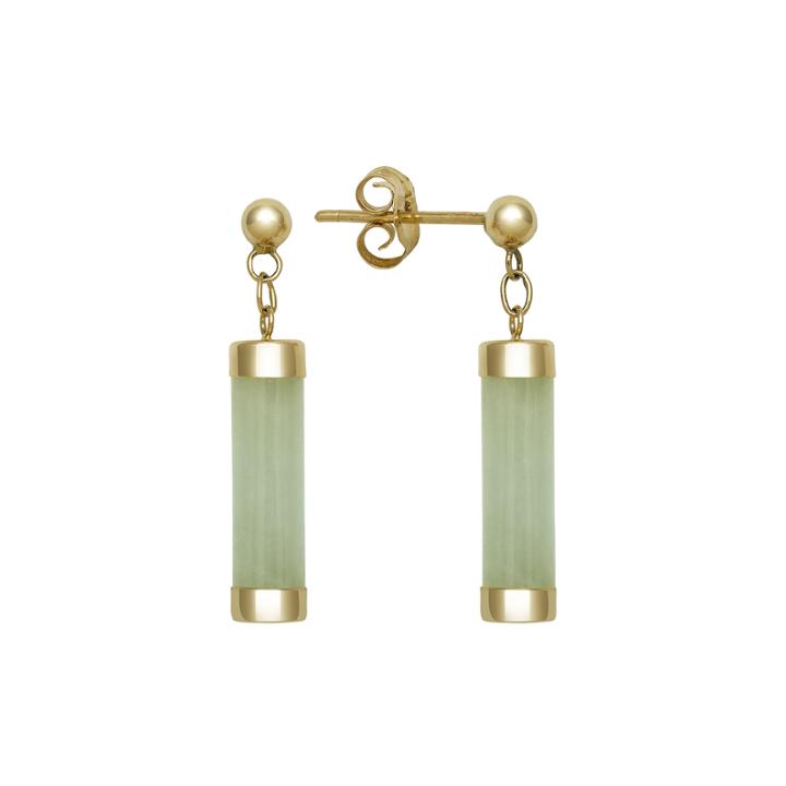 Genuine Jade 14k Yellow Gold Tube Earrings