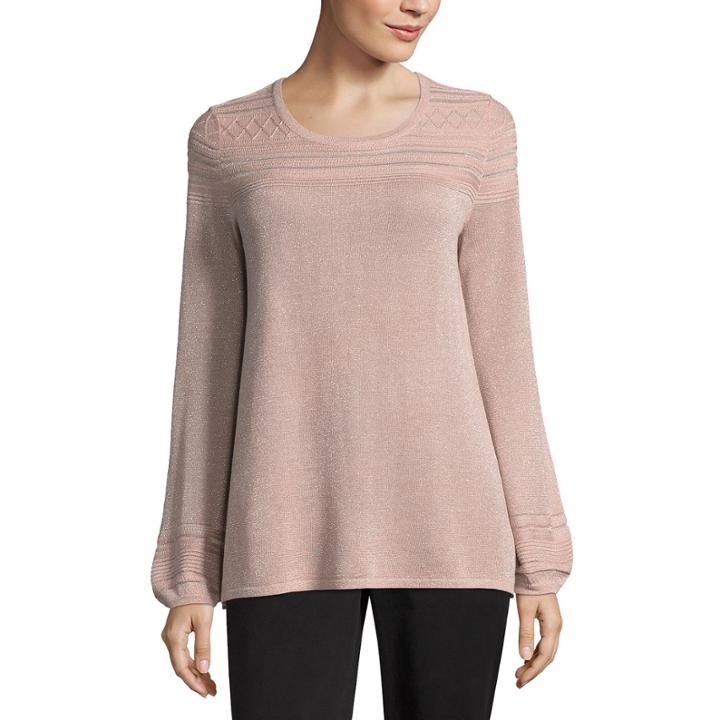 Liz Claiborne Long Sleeve Scoop Neck Metallic Pullover Sweater