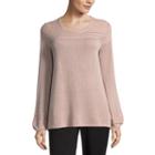 Liz Claiborne Long Sleeve Scoop Neck Metallic Pullover Sweater