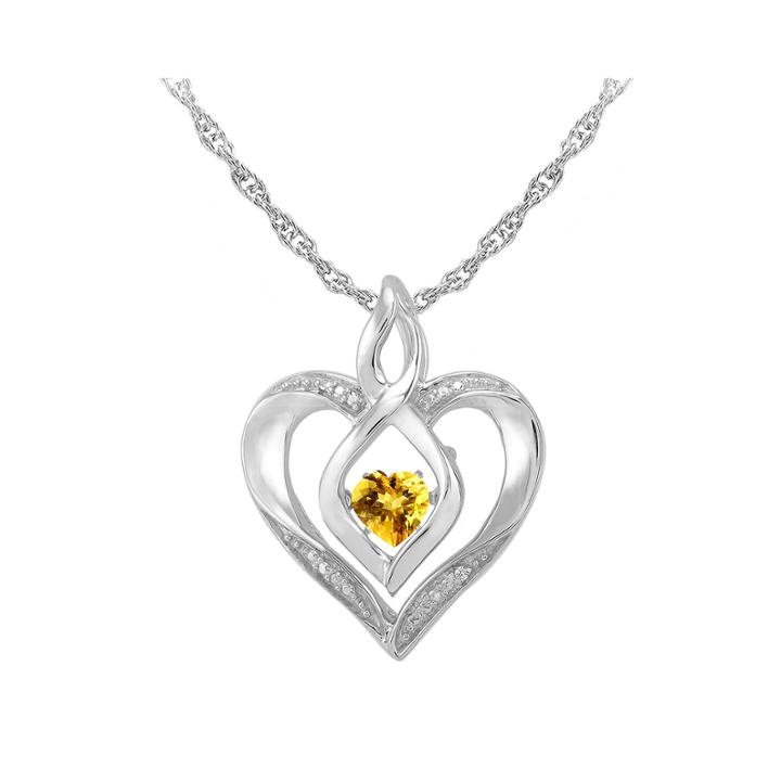Love In Motion&trade; Genuine Citrine & Diamond-accent Sterling Silver Heart Pendant