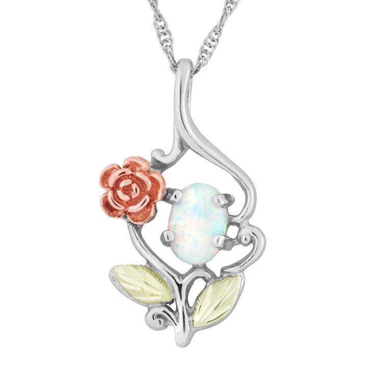 Black Hills Gold Landstroms Womens White Opal Sterling Silver Pendant Necklace
