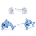 Silver Treasures Crystal Dolphin & Ball Stud 2-pc. Blue Sterling Silver Earring Sets