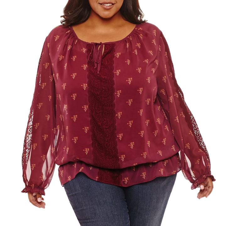 Boutique + Long Sleeve Peasant Blouse Plus