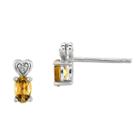Diamond Accent Genuine Yellow Citrine Sterling Silver 8mm Stud Earrings