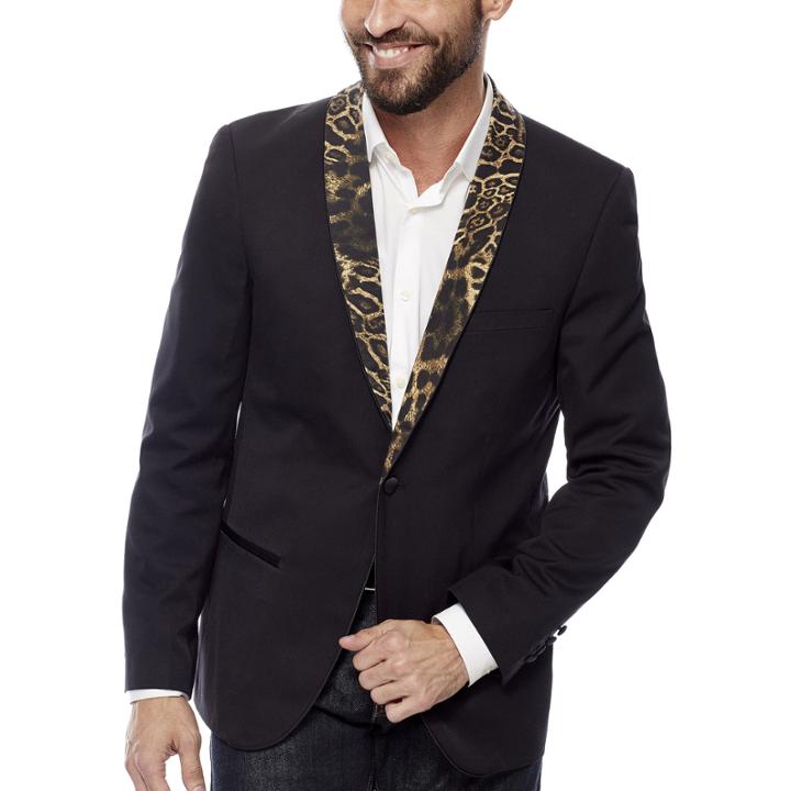 Wd-ny Black Leopard Shawl Collar Tuxedo Jacket - Slim Fit