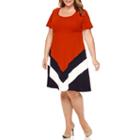 Robbie Bee Short-sleeve Chevron Textured Fit-and-flare Dress - Plus