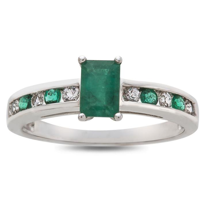Womens Emerald Green 10k White Gold Cocktail Ring