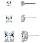Sterling Silver Square Cubic Zirconia Earring Set