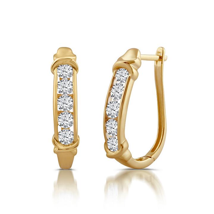 1 1/2 Ct. T.w. Genuine White Diamond 10k Gold Hoop Earrings