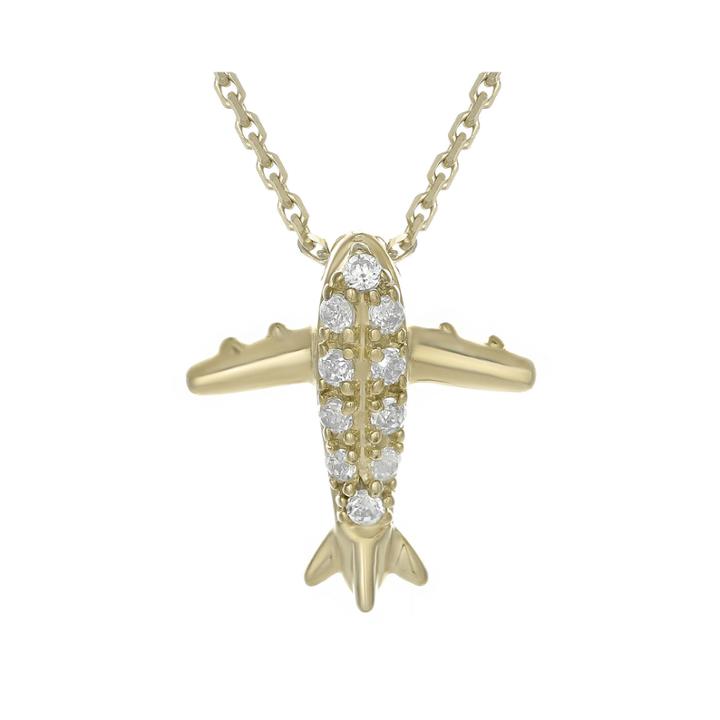 Diamond-accent 10k Yellow Gold Airplane Mini Pendant Necklace