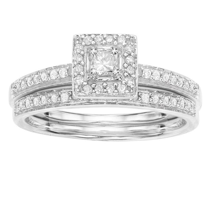 Womens 1/2 Ct. T.w. Genuine Diamond White Square Bridal Set